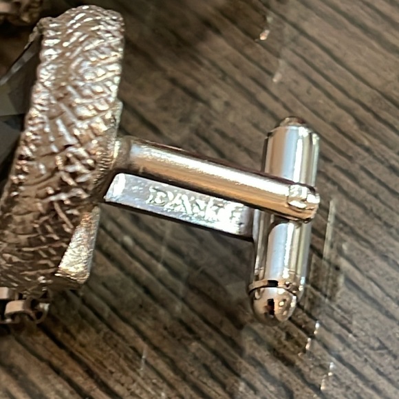 Vintage Silver-tone DANTE Bold Frame Blue Rivoli Glass Stone Mesh Wrap Cufflinks - Picture 5 of 16